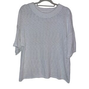 Stateside Womens Cotton Linen Blend Short Sleeve Knit Sweater White Large